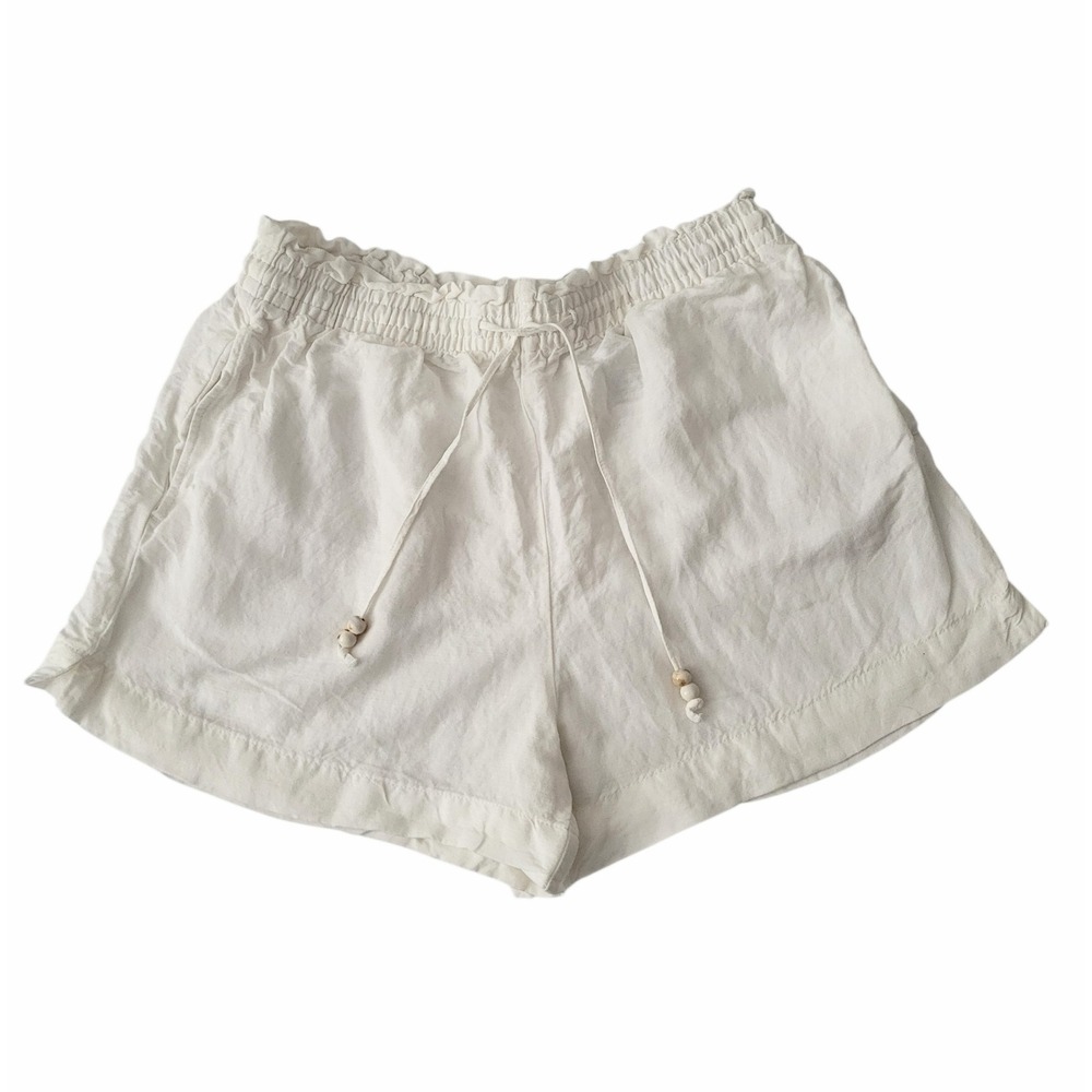 H&M Linen Blend Shorts Womens Size M White Elastic Waist Pull on Pockets Summer